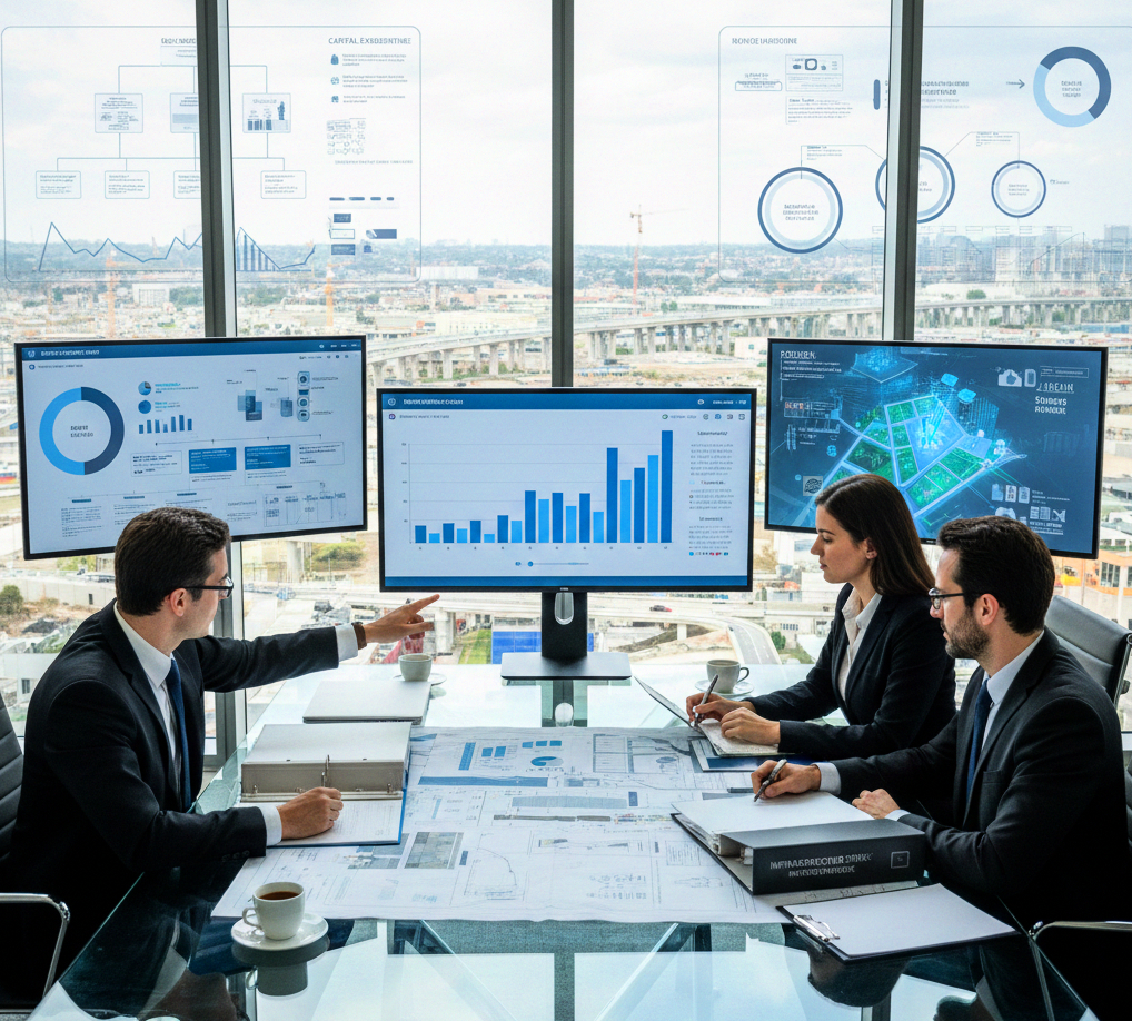 Muro de notas adhesivas clasificando riesgos en programas de formación y desarrollo corporativo